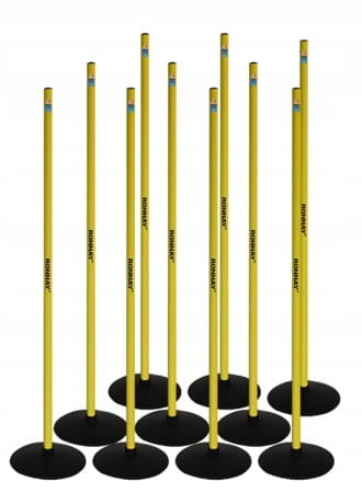 ZESTAW TYCZEK SLALOMOWYCH Z PODSTAWĄ GUMOWĄ-150CM 10 SZTUK